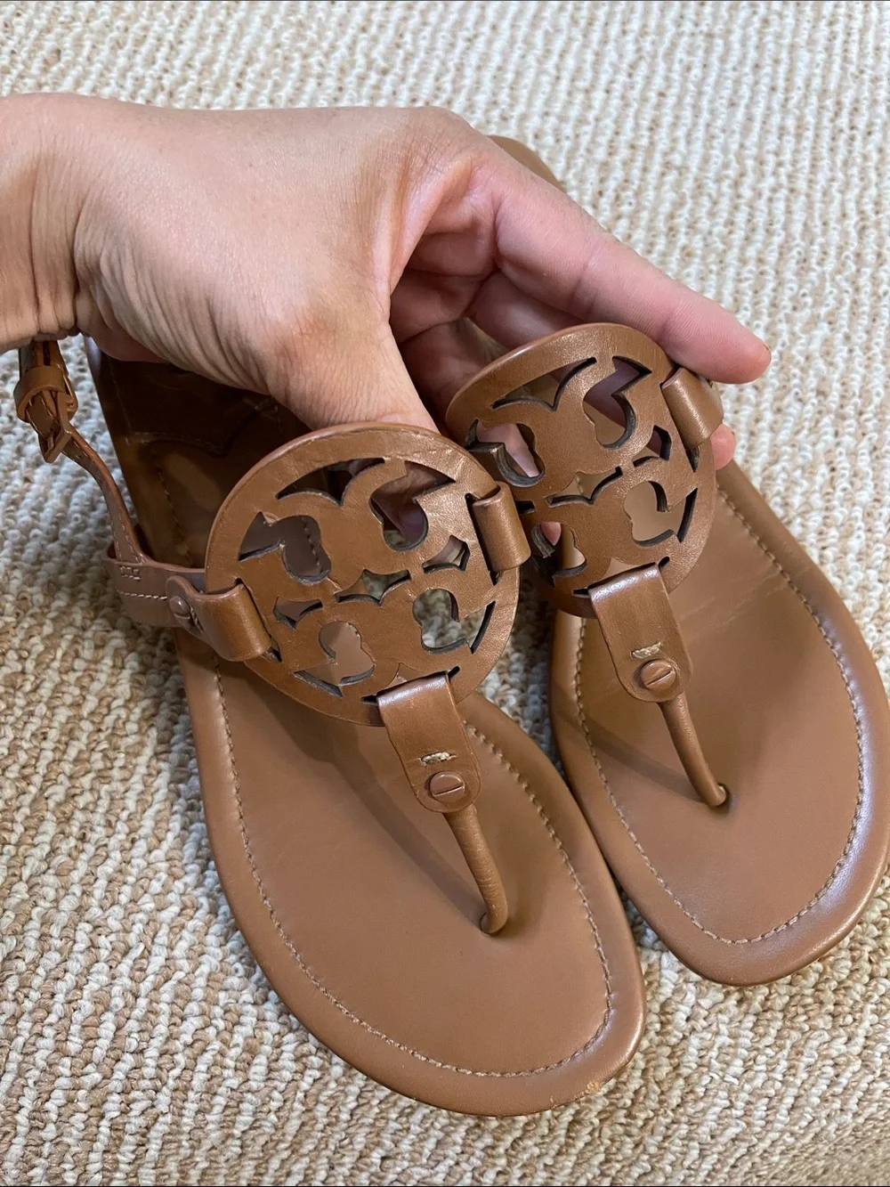 Tory Burch Brown Leather Miller Thong Slingback Sandals